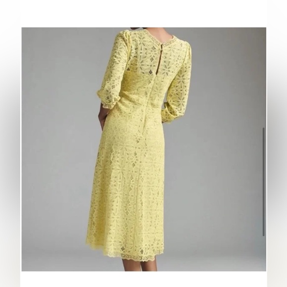 Anthropologie Chartreuse Lace Midi Dress Size 4 - Picture 12 of 14